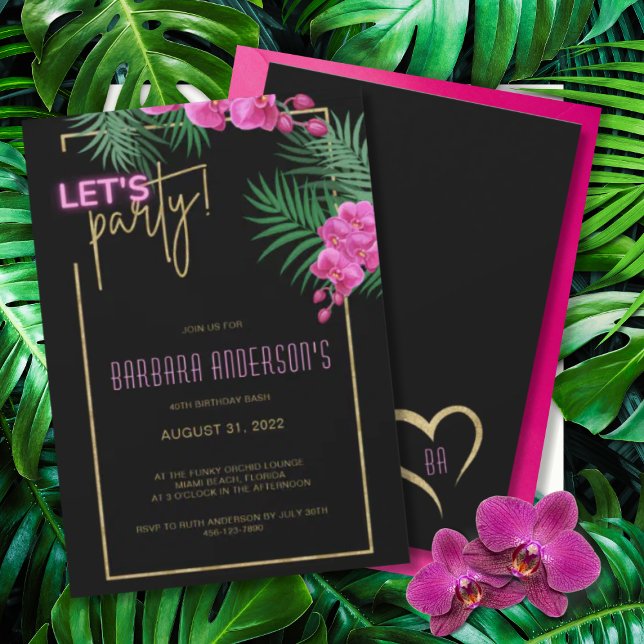 Invitación Vamos Fiesta Black Gold Neon Tropical 40 cumpleaño (Subido por el creador)