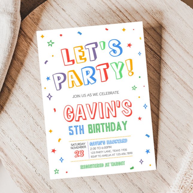 Invitación Vamos Fiesta colorida fiesta de cumpleaños (Let's Party Birthday Party Invitation)