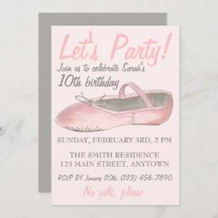 Invitación ¡Vamos Fiesta! Danza rosa Ballerina Ballet Slipper