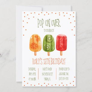 Invitación ¡Vamos! Fiesta de cumpleaños temática de Popsicle