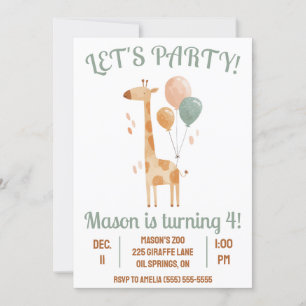 Invitación ¡Vamos Fiesta! Giraffe con la fiesta de cumpleaños