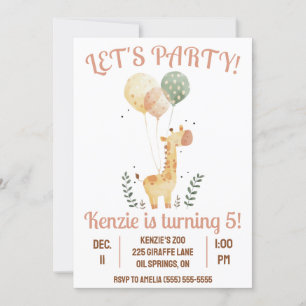 Invitación ¡Vamos Fiesta! Giraffe con la fiesta de cumpleaños