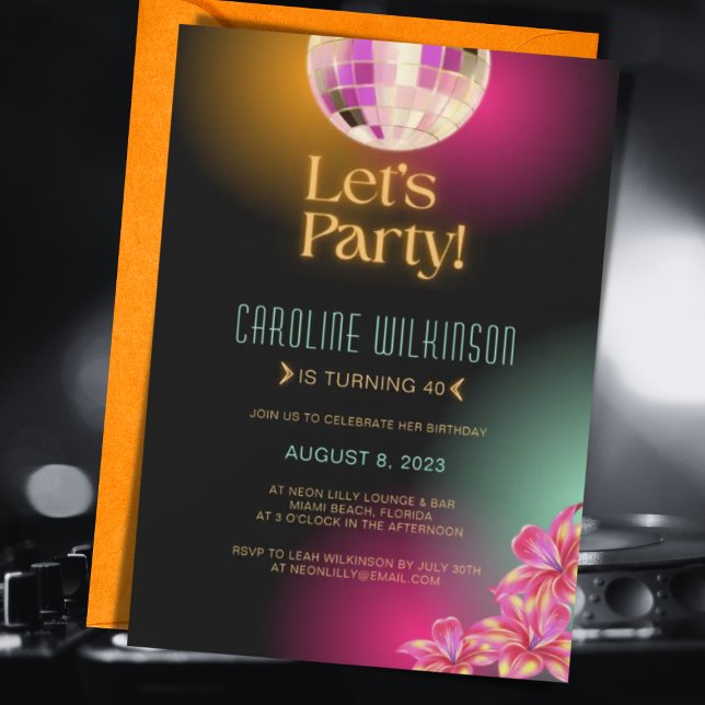Invitación Vamos Fiesta Naranja Negro Neon 40 cumpleaños (Subido por el creador)