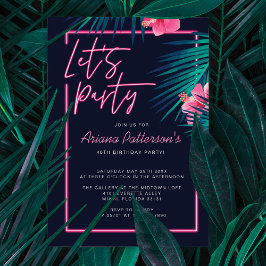 Invitación Vamos Fiesta Neon Electric Pink Tropical Birthday
