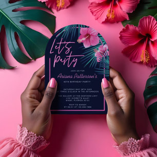 Invitación Vamos Fiesta Neon Electric Pink Tropical Birthday