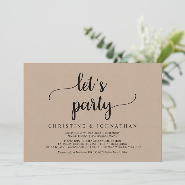 Invitación Vamos fiesta, Rustic Brown Kraft Boda Elopement (Anverso de pie)
