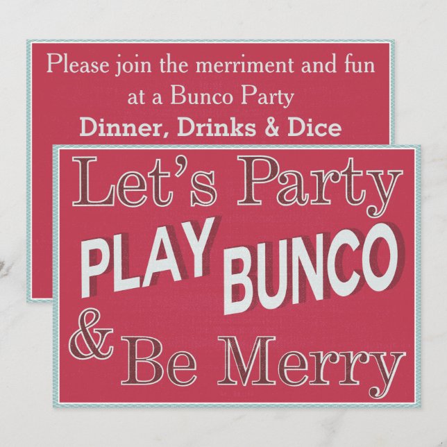 Invitación Vamos Fiesta y juguemos Bunco (Anverso / Reverso)
