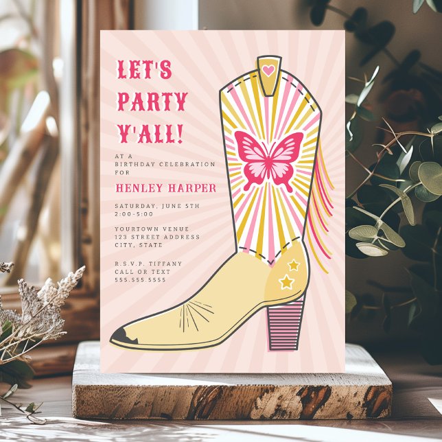 Invitación Vamos Fiesta Yall Butterfly Bote cumpleaños (Subido por el creador)
