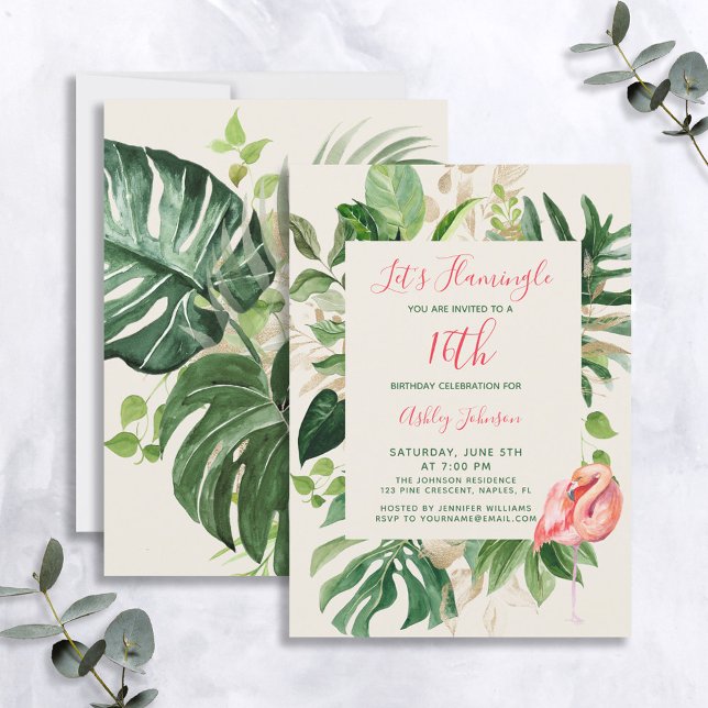 Invitación Vamos Flamingle Pink 16th Tropical Birthday Party (Subido por el creador)