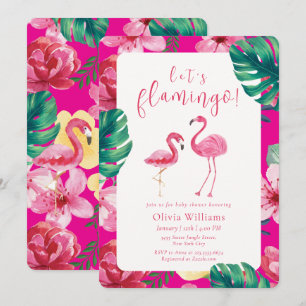Invitación Vamos Flamingo Verano Floral Fiesta de Bebé