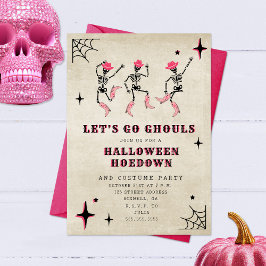Invitación Vamos Ghouls Skeleton Pink Halloween Party