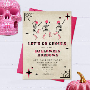 Invitación Vamos Ghouls Skeleton Pink Halloween Party