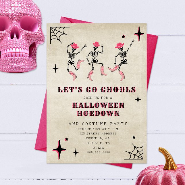 Invitación Vamos Ghouls Skeleton Pink Halloween Party (Subido por el creador)