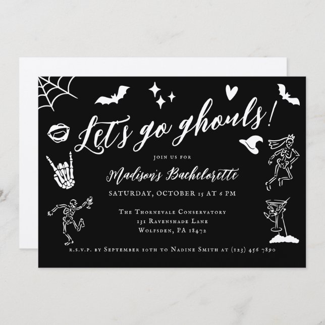 Invitación Vamos Ghouls Spooky Whimsical Bachelorette (Anverso / Reverso)