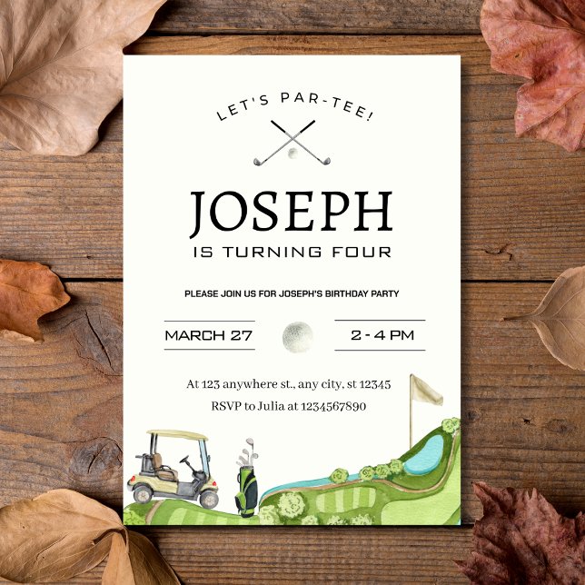 Invitación ¡Vamos Par-Tee! Fiesta del cuarto cumpleaños con t (Let's Par-Tee! Golf Themed 4th Birthday Party Invitation
)