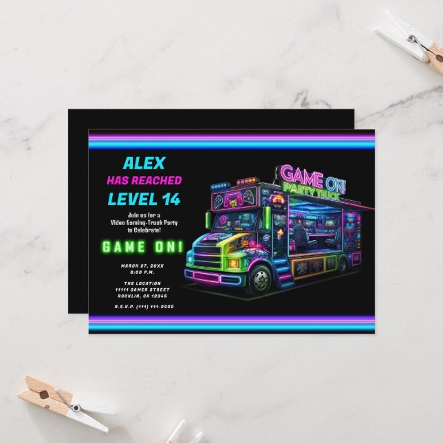 Invitación ¡Vamos! Partido de cumpleaños del videojuego Gamin (Anverso/Reverso In Situ)