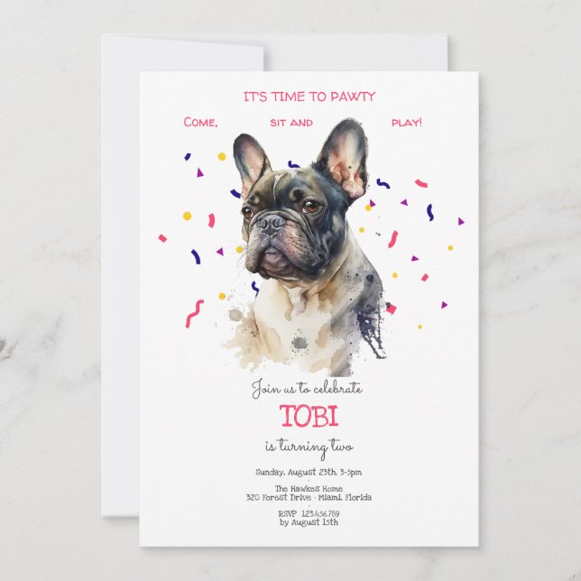 Invitación Vamos pavoneante, fiesta de cumpleaños de perro (Anverso)