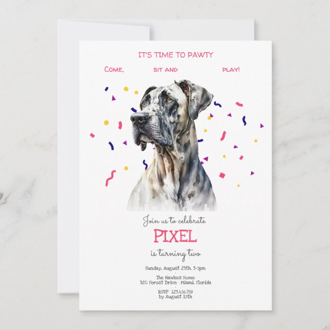 Invitación Vamos pavoneante, fiesta de cumpleaños de perro (Anverso)