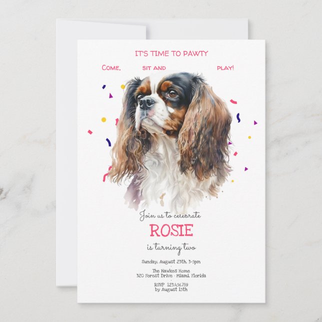Invitación Vamos pavoneante, fiesta de cumpleaños de perro (Anverso)