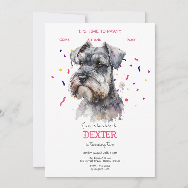 Invitación Vamos pavoneante, fiesta de cumpleaños de perro (Anverso)