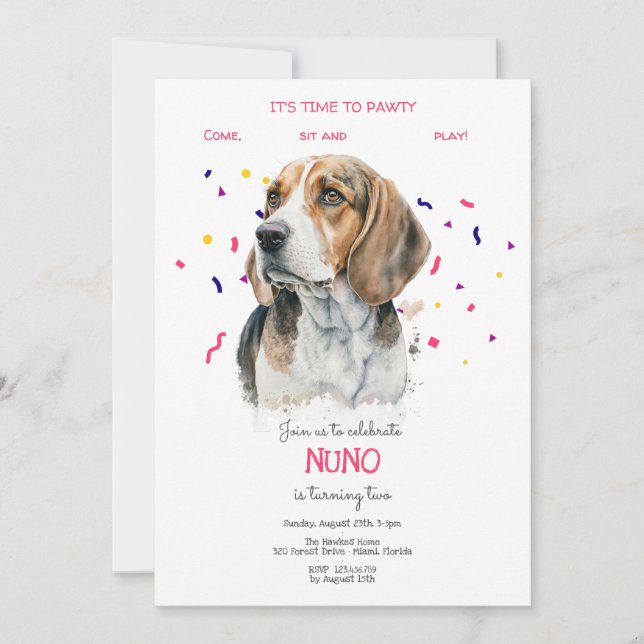 Invitación Vamos pavoneante, fiesta de cumpleaños de perro (Anverso)