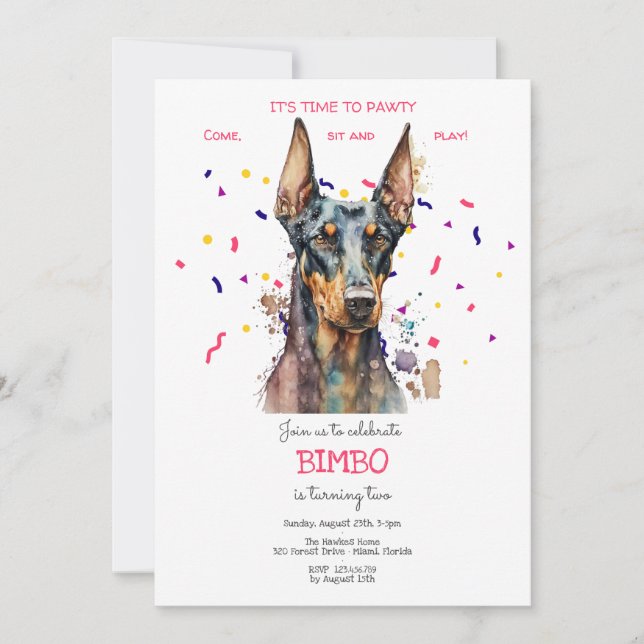 Invitación Vamos pavoneante, fiesta de cumpleaños de perro (Anverso)