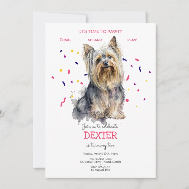 Invitación Vamos pavoneante, fiesta de cumpleaños de perro (Anverso)