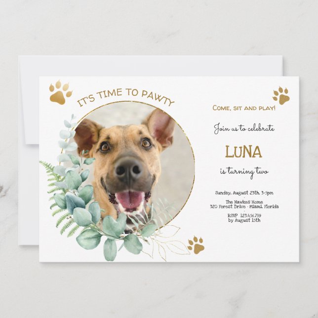 Invitación Vamos pavoneante, fiesta de cumpleaños de perro (Anverso)