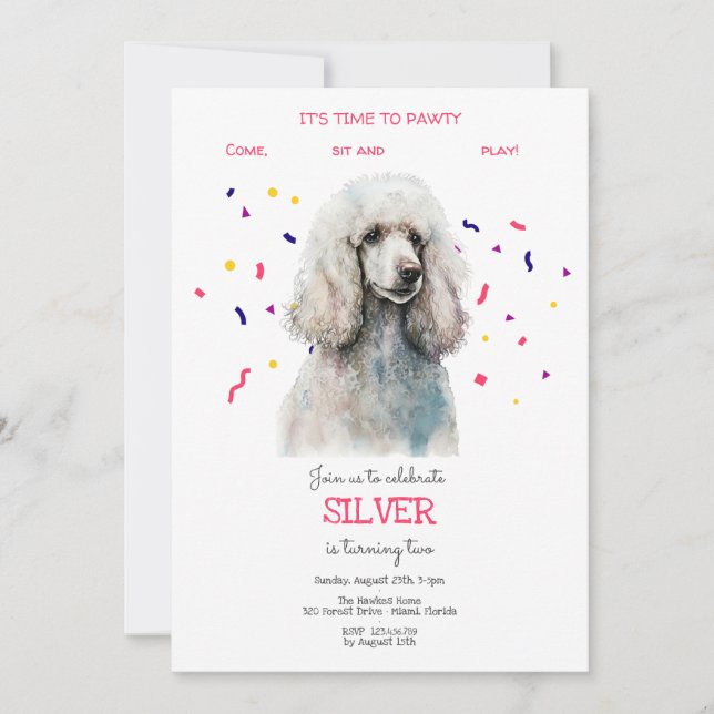Invitación Vamos pavoneante, fiesta de cumpleaños de perro (Anverso)