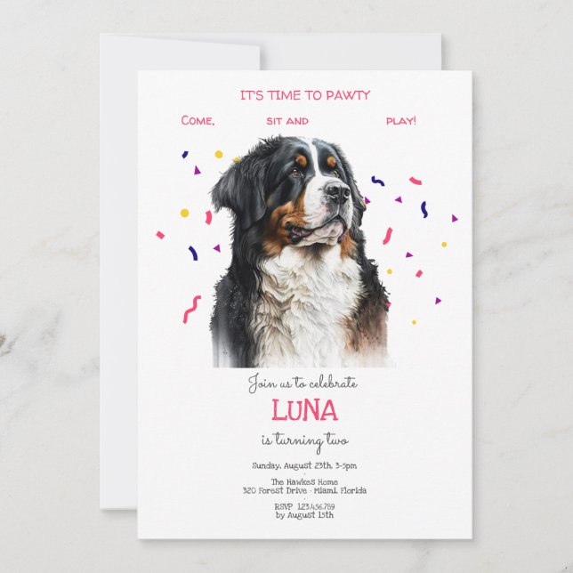 Invitación Vamos pavoneante, fiesta de cumpleaños de perro (Anverso)