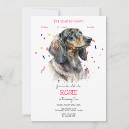 Invitación Vamos pavoneante, fiesta de cumpleaños de perro