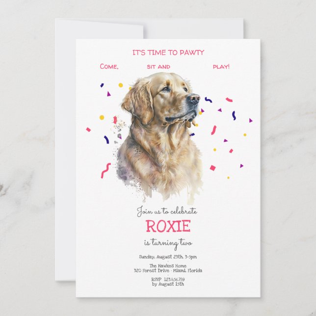 Invitación Vamos pavoneante, fiesta de cumpleaños de perro (Anverso)