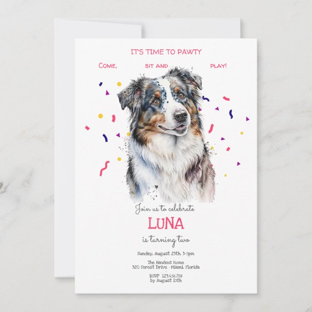 Invitación Vamos pavoneante, fiesta de cumpleaños de perro (Anverso)