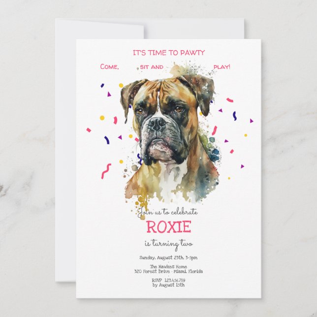 Invitación Vamos pavoneante, fiesta de cumpleaños de perro (Anverso)