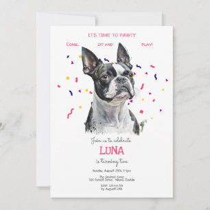 Invitación Vamos pavoneante, fiesta de cumpleaños de perro