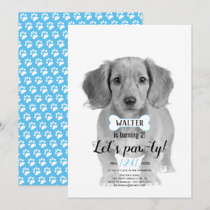Invitación ¡Vamos Pawty! Foto de cumpleaños azul de perro mas
