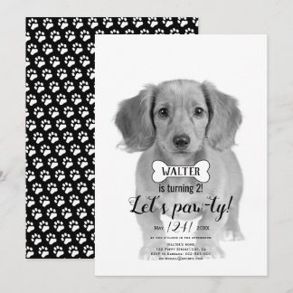 Invitación ¡Vamos Pawty! Foto de cumpleaños negro de perro ma