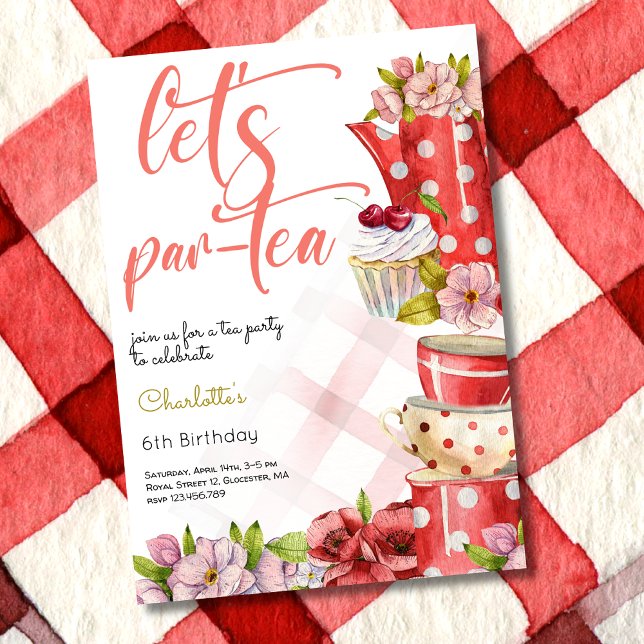 Invitación Vamos por té, cumpleaños de flores de té. (Subido por el creador)