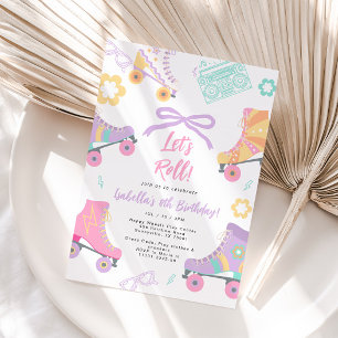 Invitación Vamos Rodar Patines Patinaje Lazo Cumpleaños Niña