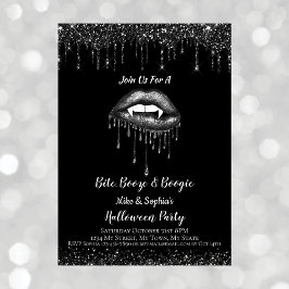 Invitación Vampiro Black Purpurina Lips & Fangs Halloween par