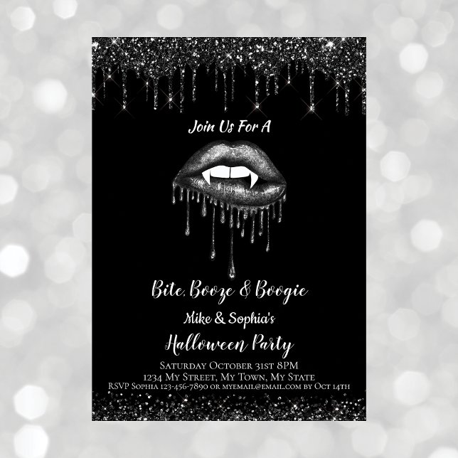 Invitación Vampiro Black Purpurina Lips & Fangs Halloween par (Subido por el creador)