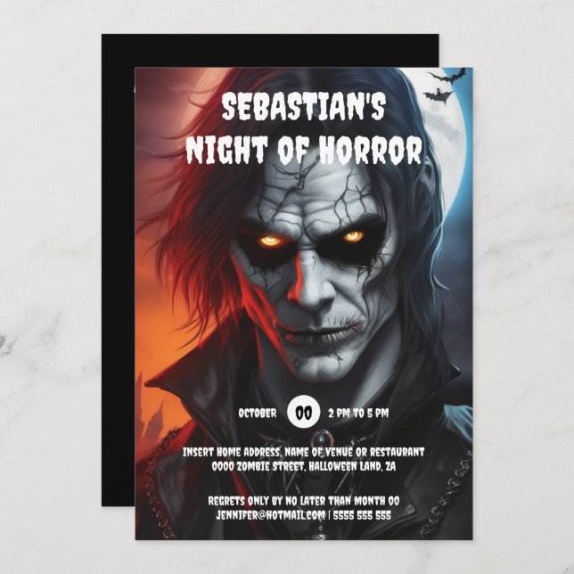 Invitación vampiro de gótico hombre ojos brillantes fiesta de (Anverso / Reverso)