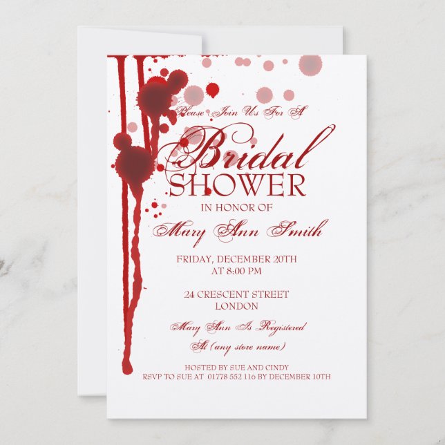 Invitación Vampiro Halloween Bridal Shower Fake Sangre Roja (Anverso)