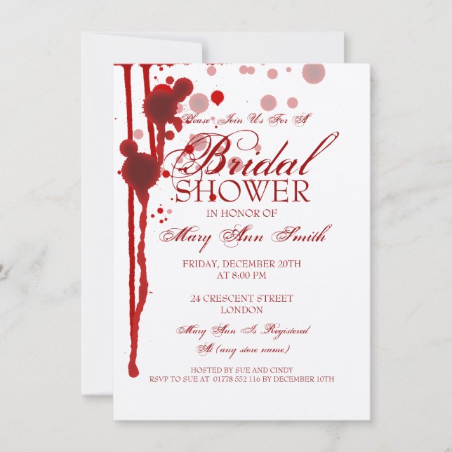 Invitación Vampiro Halloween Bridal Shower Fake Sangre Roja (Anverso)