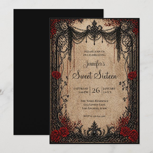 Invitación Vampiro Vintage Gótico Cumpleaños 16 (Anverso / Reverso)