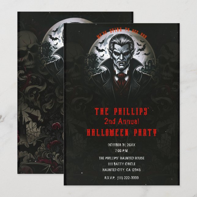 Invitación Vampiro y cáscaras góticas fiesta de Halloween (Anverso / Reverso)