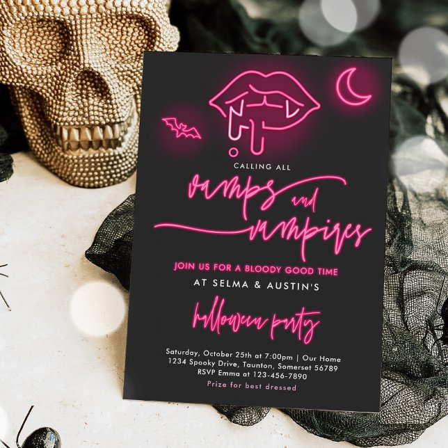 Invitación Vamps Y Vampiros Neon Halloween Cocktail Fiesta (Subido por el creador)