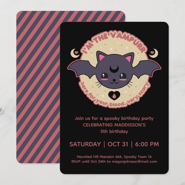 Invitación Vampurr Creepy Cute Halloween fiesta de cumpleaños (Anverso / Reverso)
