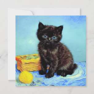 Invitación Van Gogh Black Kitten con yarn