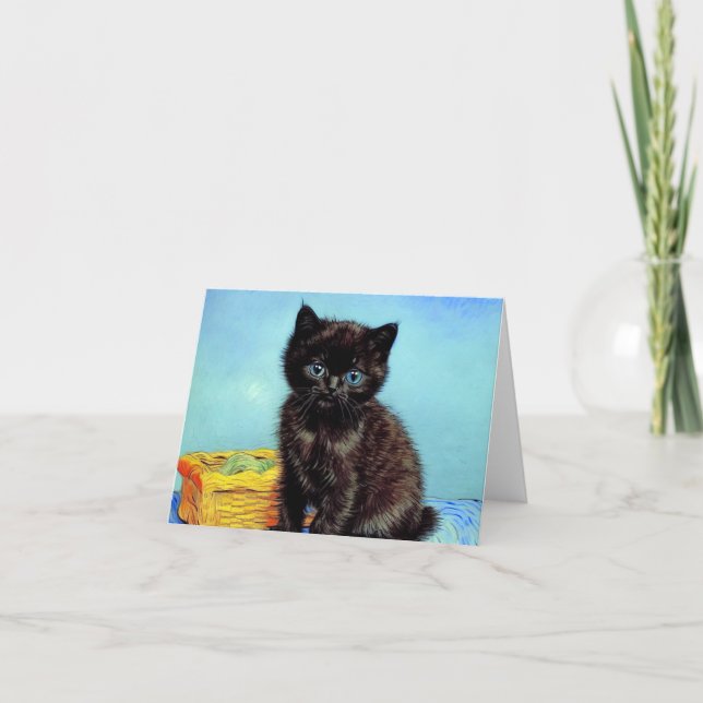 Invitación Van Gogh Black Kitten con yarn (Anverso)